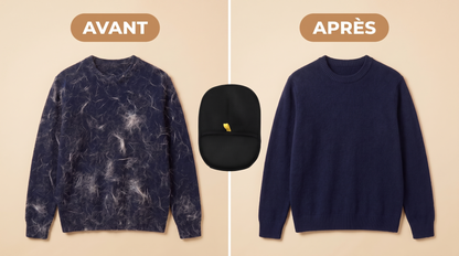 Avant / après : pull débarrassé des poils avec le Gant Animol™