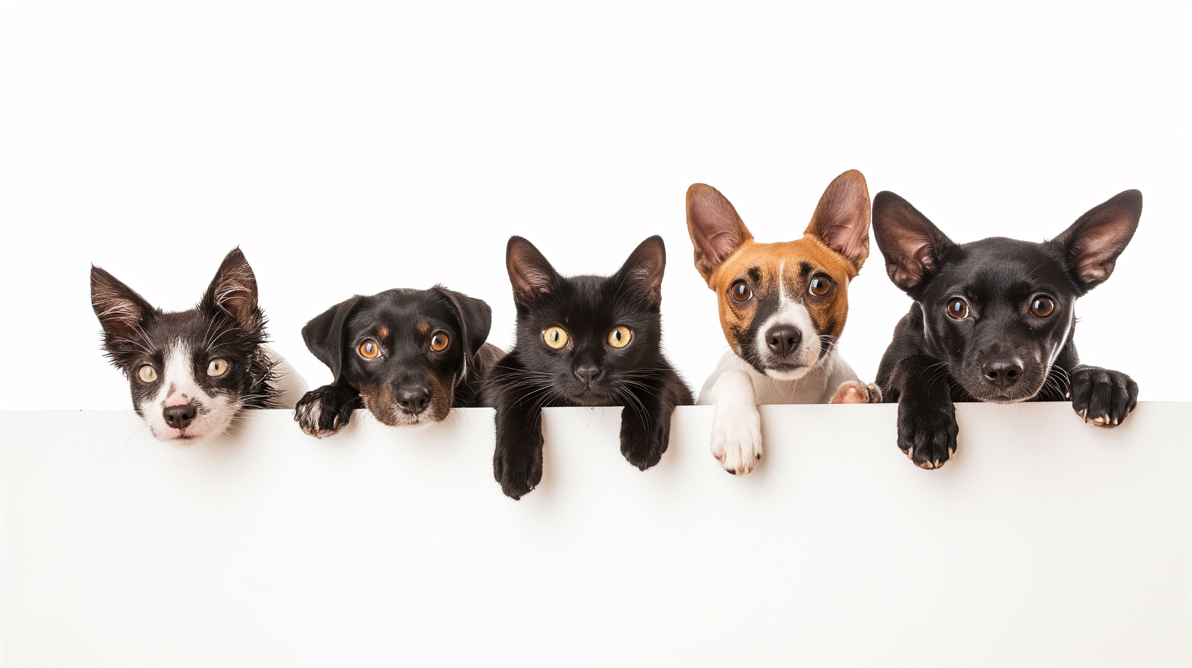 Chiens et chats qui dépassent d'une bannière blanche — Animol