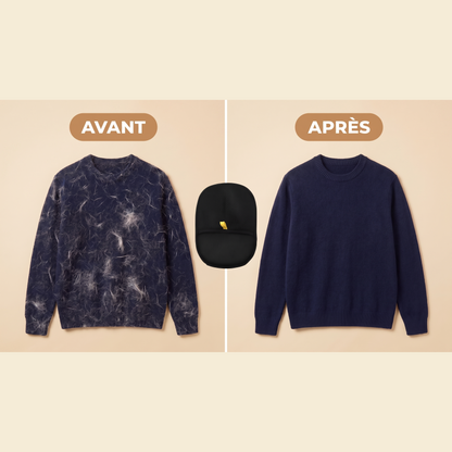 Avant / après : pull débarrassé des poils avec le Gant Animol™